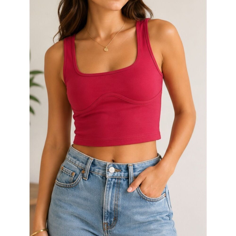 Abercrombie & Fitch Soft A&F Collection Cropped Tank Top Pink Shelf Bra Size M